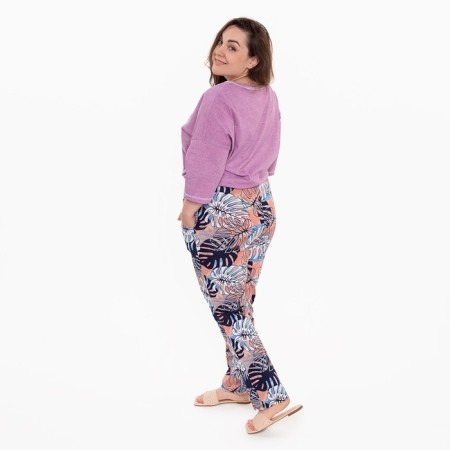Female pants with print, white/pink color, size 54-3