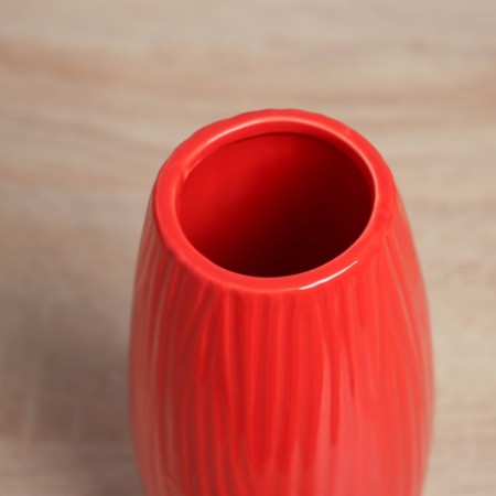 VAZA Ceramics Table "Thiago" strips of barrel, D-5cm, 17x7 cm, red-1