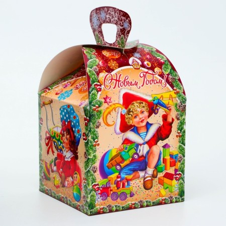 New Year. Gift box New Year's cube maxi "Children's Happiness" 15 x 15 x 19 cm.-1