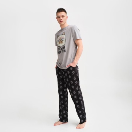 Pajama men's kaftan "morning" size 52, gray/black-4