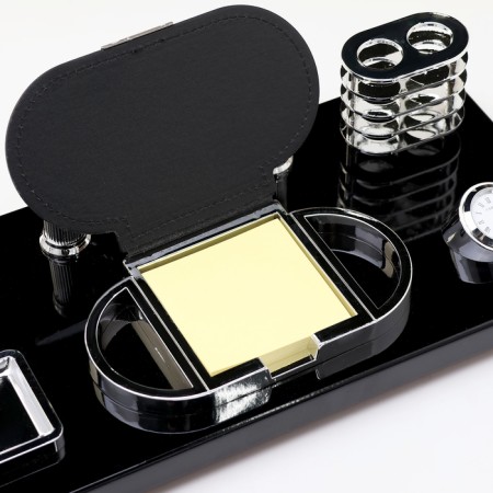 Set of desktop stationery 6B1 with a business card holder and hours, a black tree-6