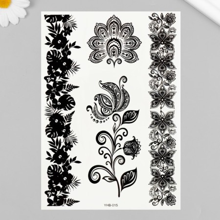 Tattoo on the body black "Flower ornaments" 21x14.8 cm
