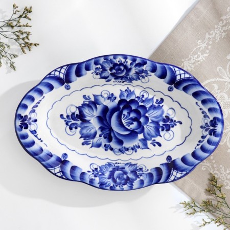 Dish "Flowers", 30 × 19 × 3.5 cm, gzhel-1