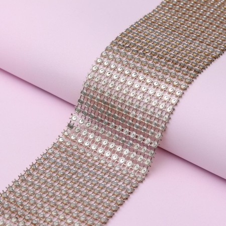 Ribbon with imitation of rhinestones, 6 cm, 9 ± 1 m, gold color-2