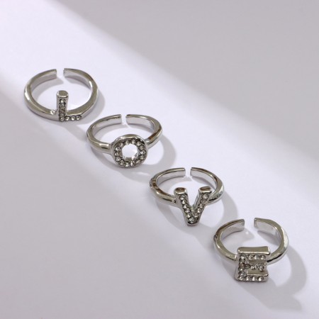Ring set 4 pcs Assorted Love, silver color, dimensionless-1