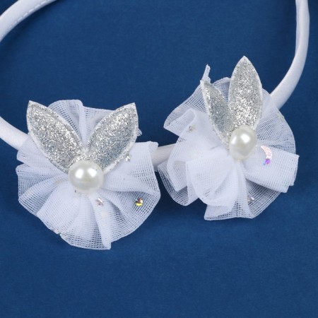 Hair cap "Schoolgirl" ears beads, d-5 cm, 1 cm, white-2
