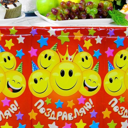 The single tablecloth "Congratulations", Smiles, Red, 180*137 cm-3