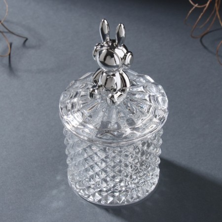 Casket glass "Hare in headphones. Rombs" silver 6x6x12 cm-2