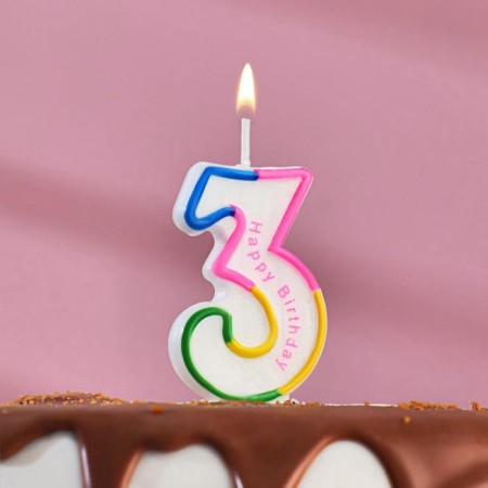 Candle for cake the number "3" color strip