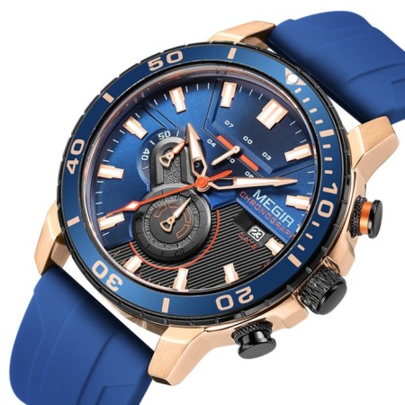 Men's watch, D-4.6 cm, with chronograph, 3 atm, luminous, blue-1
