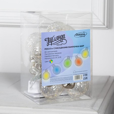 Garland “thread” 3 m with nozzles “ball bulbs”, ip20, transparent thread, 80 LED, glow of multi, 8 modes, 220 V-4