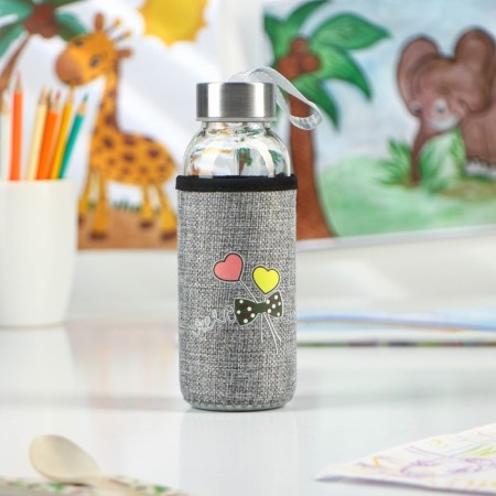 A glass bottle in the case “Bow”, 300 ml, h = 16.5 cm, color mix