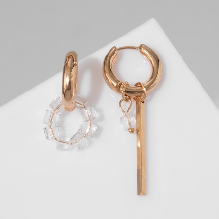 Earrings with the removable element "Transformer" circle, white color with gold-1