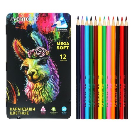 Pencils of 12 colors, Devente Trio Mega Soft, three -sided case, 4m, 3 mm, metal gift box
