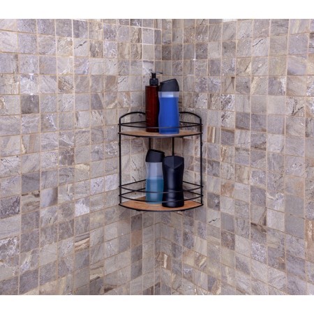 Corner regiment in the bathroom, size 24x24x31 cm, color wood, black-1
