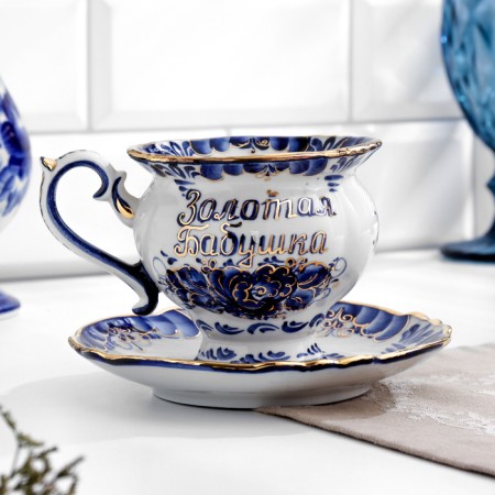Tea couple "grace", gold, (golden grandmother), 300 ml, gzhel