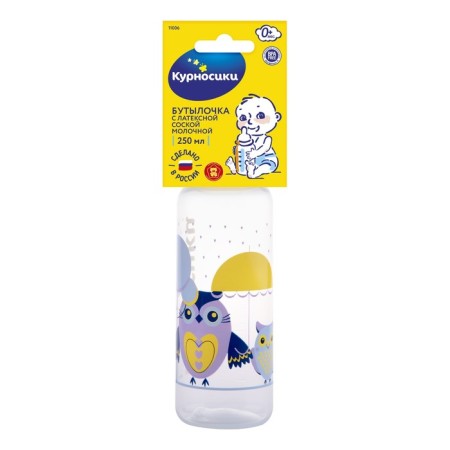 A bottle for feeding with a latex nipple, 250 ml, from 0 months., Mix color-3