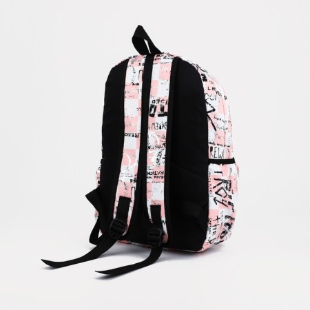A backpack with a zipper, 3 outer pockets, pink/white color-3