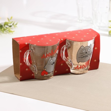 Set of mugs "I love", 250 ml, 2 pcs, Mix drawing-3