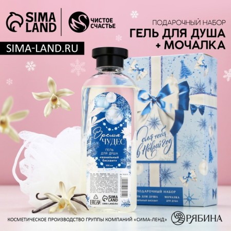 New Year. New Year's gift set, shower gel 300 ml and body washcloth