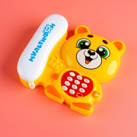 Musical phone "Multiphone: Funny Mishutka", Russian voice acting, works from batteries, yellow color-7