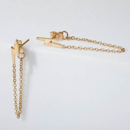 Earrings metal "chains" lightning, color gold-1