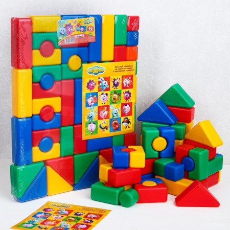 A set of colored cubes, "Smeshariki", 60 elements, a cube of 4 x 4 cm-2