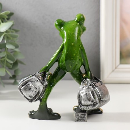 Souvenir Polystone Lak "Frog with bags" 7.5x11.5x13 cm-2