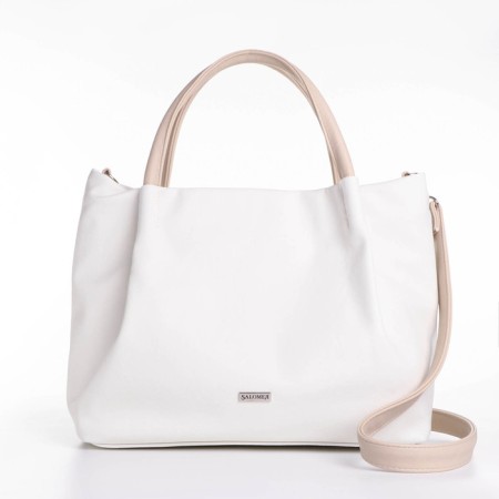 The bag is female, medium size, long belt, white color