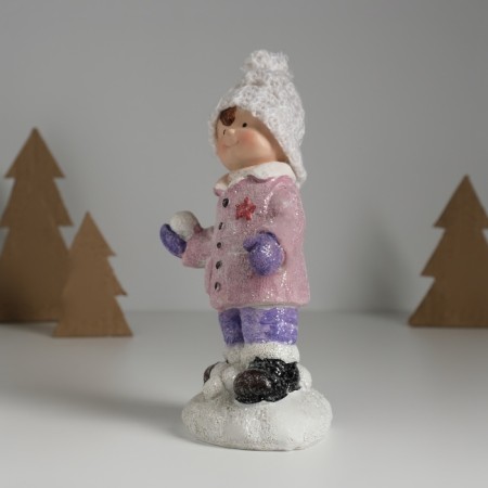 Souvenir Ceramics "A boy in a pink jacket, with a snowball" 10.3x7.3x16 cm-1