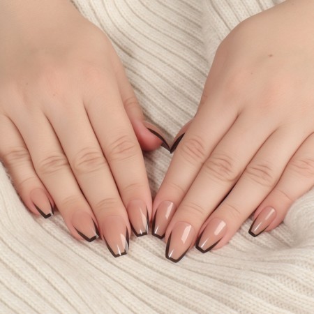 Franch overhead nails, 12 pcs, with adhesive plates, ballerina shape, beige color/black-13