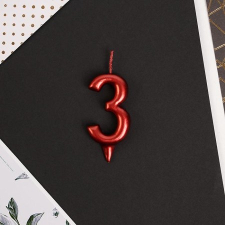 Candle for the cake, number "3", red.-3