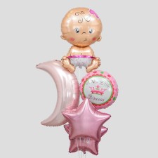 A bouquet of balls “with the birth of a girl”, moon, star, baby, foil, set of 5 pcs.