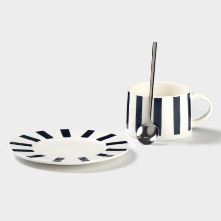 Tea couple "Lines", 220 ml, with a spoon, a saucer d = 15 cm, a mug 9.5 × 7.5 × 7 cm, ceramics-1