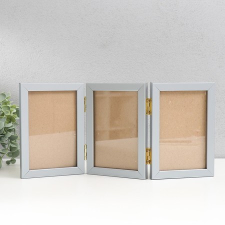 Photo frame plastic 10x15 cm, triple vertical, silver