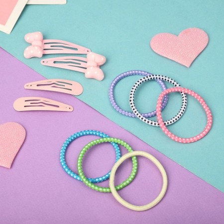 Hair Set "Olivia" (6 rubber bands, 4 invisibility 4.5 cm) Pink bow of peas-1