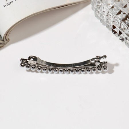 Hair hairpin "Louise" pearls and rhinestones, 6.5 cm, silver-1