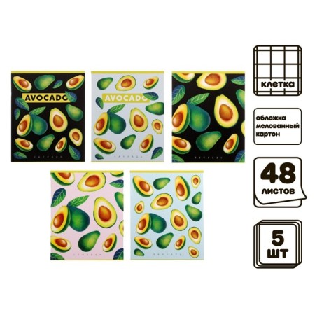A set of notebooks of 5 pieces, 48 ​​sheets in the Calligrata Avocado cage, covered cardboard, offset block-1