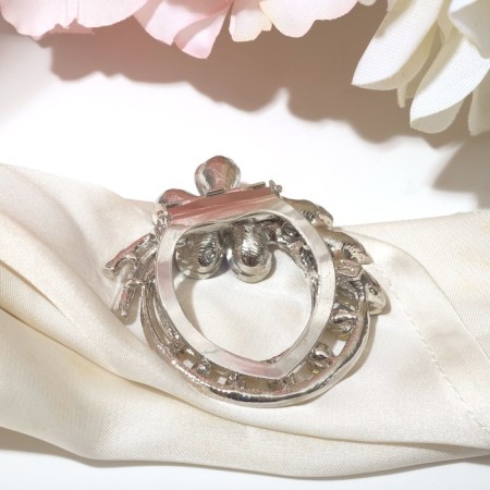 Clip for a “flower” scarf, white-blue color in gray metal-4
