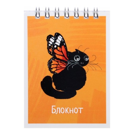 Notepad A7, 40 sheets, in a cage, on a crest, "cats", cover coated cardboard, selective twin-lak, offset 65, 6B, mix-5