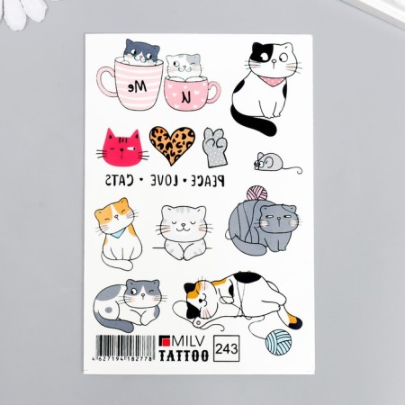 Tattoo on the body "Peace Love Cats" 10x15 cm