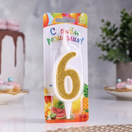 Candle for Cake "Super Suprine", 10.4 cm, number "6", gold sparkle-1