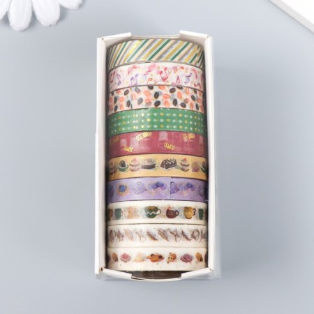 Adhesive tape Paper "Coffee shop" set 10 pcs. 0.8 cm dl. 2 m 8.5x4x1 cm-4