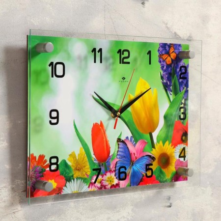 Wall clock: flowers, "butterfly and flowers", 25x35 cm-1