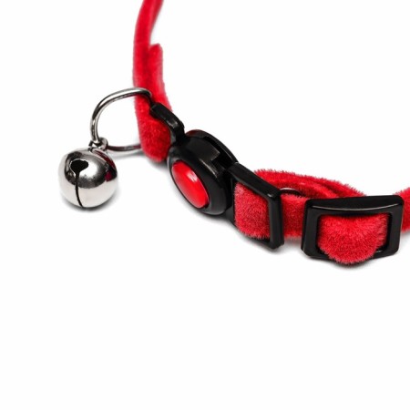 Soft cat collar with a bell, 30 x 1 cm, textiles, red-2