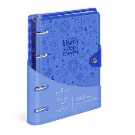 A notebook on rings A5 120 sheets in the Lorex "Neon. Blue" cage, with a change of block, a plastic cover, with stickers-1