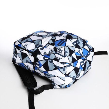 A backpack with a zipper, 3 external pockets, black/blue/gray color-4