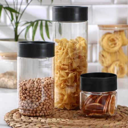 A set of containers for bulk products ASTI, 3 items: 500 ml, 1 l, 1.5 l, black color black-3