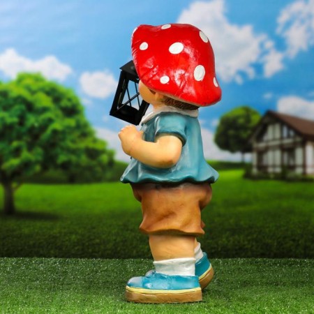 Garden figure "Gnome Gribochki with a flashlight" 21x15x45cm-1