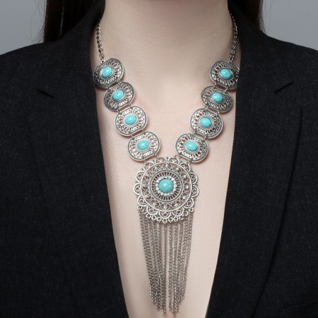 Hestia's necklace circle, blue color in black silver, 45 cm-1